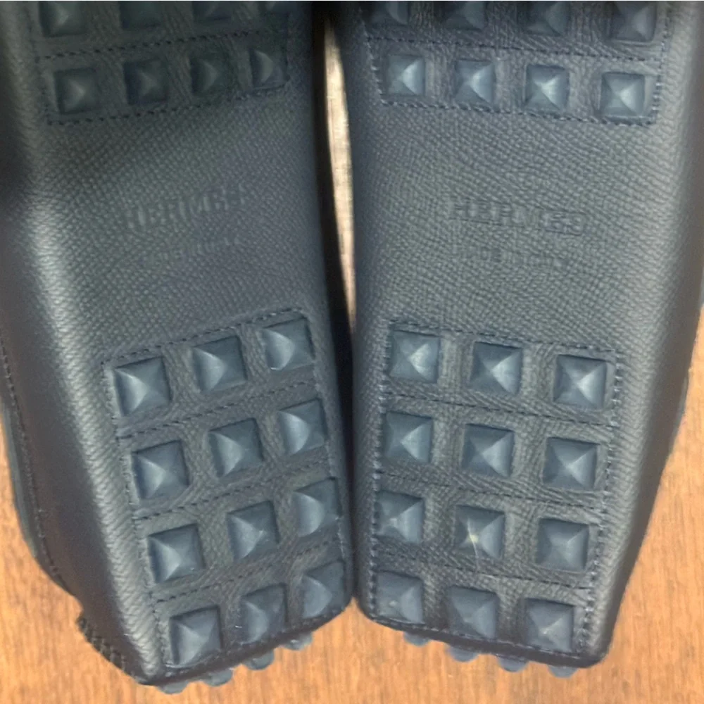 AUTHENTIC MENS HERMES ALLESANDRO LEATHER LOAFERS, SIZE US 9.5, NAVY - Picture 13 of 15